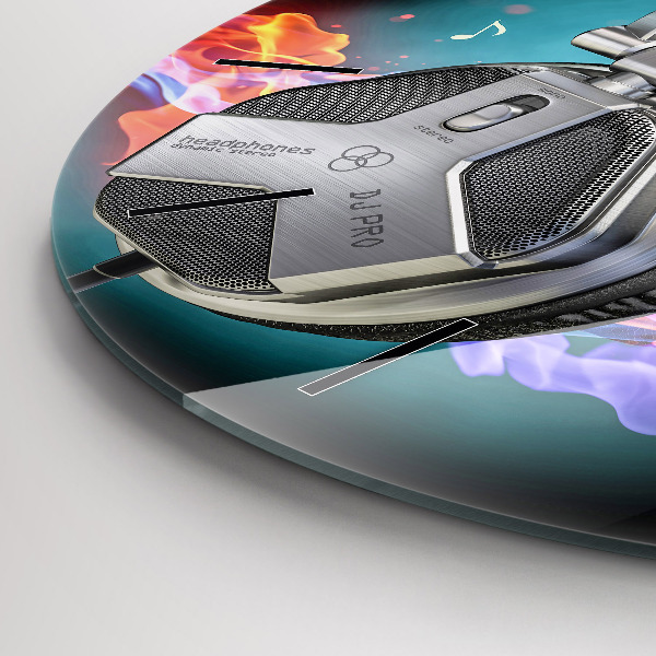 Kerek fali üvegóra Fejhallgató és hanghullámok