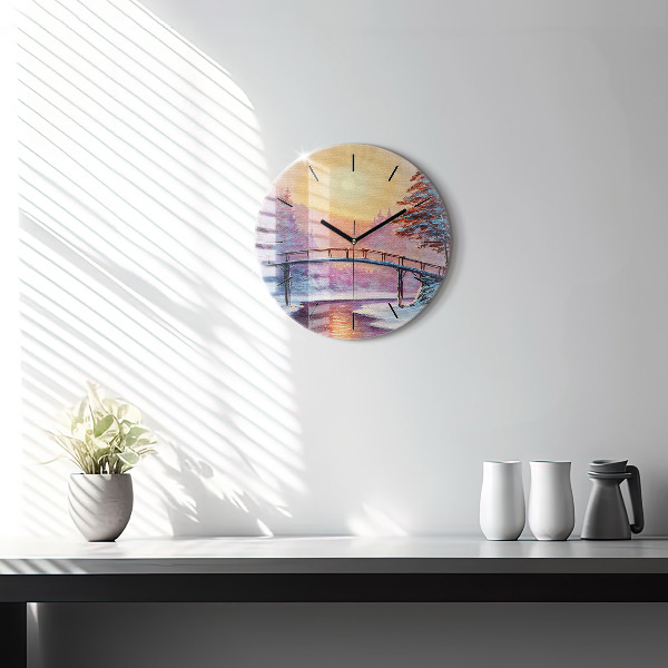 Kerek fali üvegóra Karácsonyfa és a híd