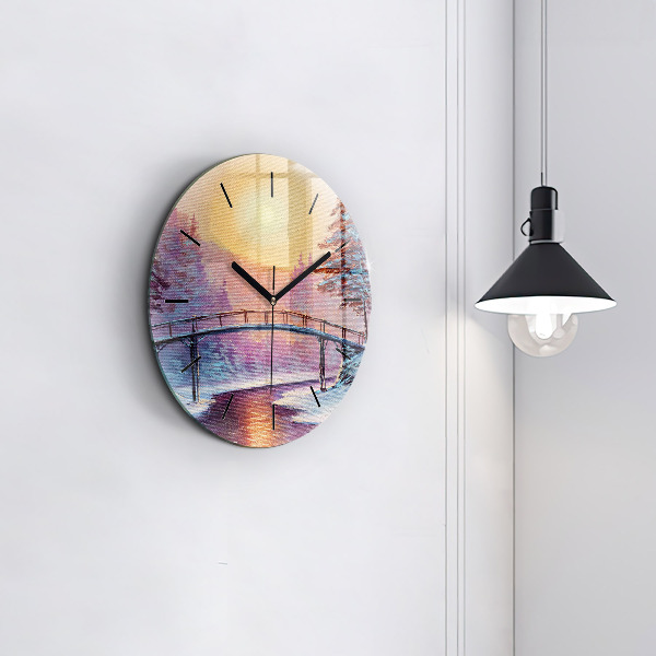 Kerek fali üvegóra Karácsonyfa és a híd