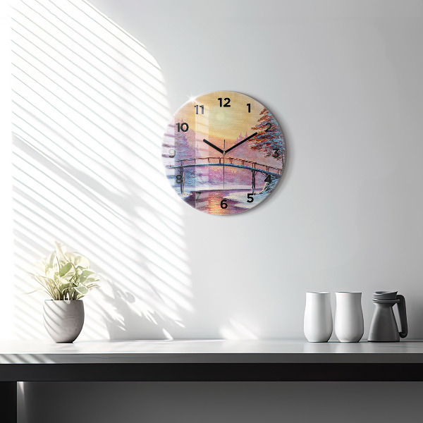 Kerek fali üvegóra Karácsonyfa és a híd