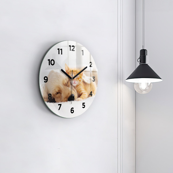 Kerek fali üvegóra Alvó macska és kutya