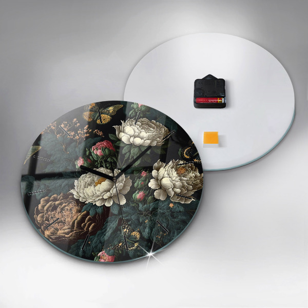 Kerek fali üvegóra Virág és arany pillangók