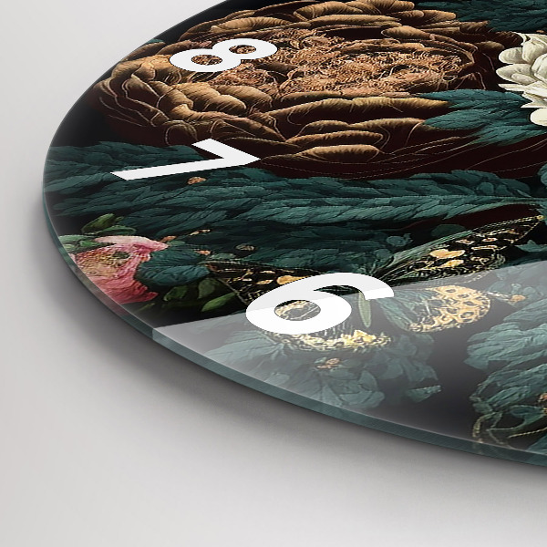 Kerek fali üvegóra Virág és arany pillangók