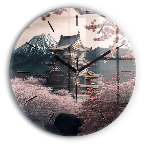 Kerek fali üvegóra Torony és virágok Ázsiában