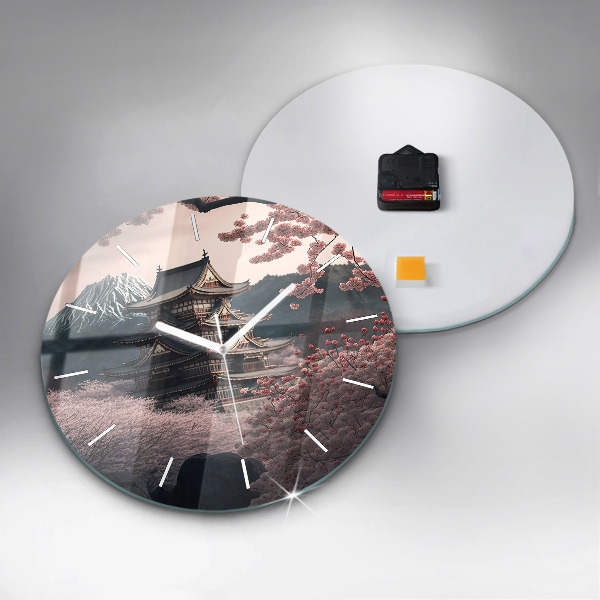 Kerek fali üvegóra Torony és virágok Ázsiában