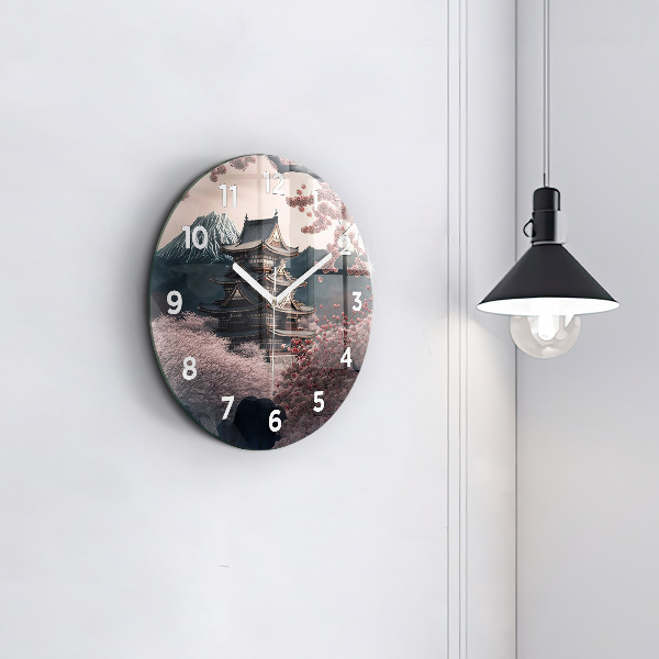 Kerek fali üvegóra Torony és virágok Ázsiában