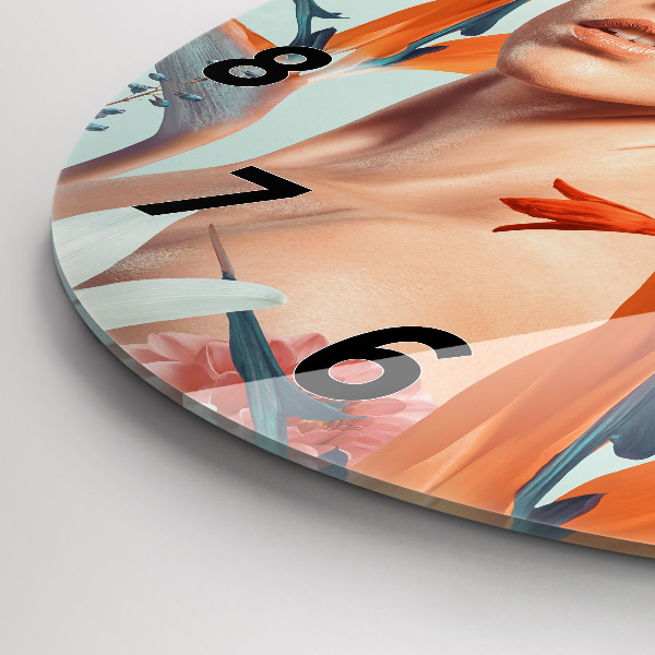 Kerek fali üvegóra Nő virággal