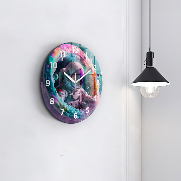 Kerek fali üvegóra Űrhajós és színes felhők