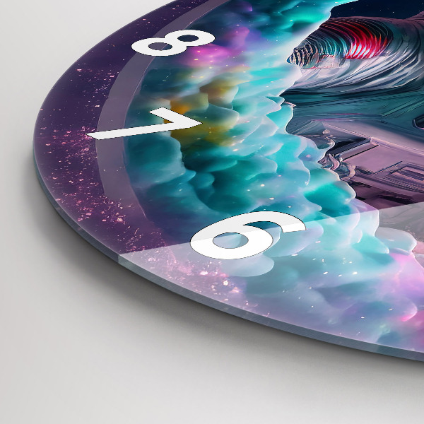 Kerek fali üvegóra Űrhajós és színes felhők