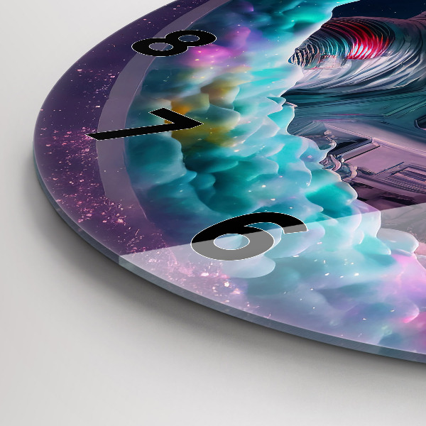 Kerek fali üvegóra Űrhajós és színes felhők