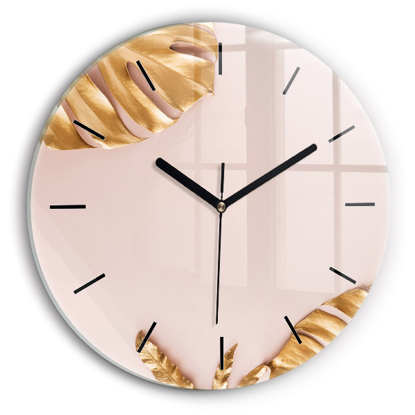 Kerek fali üvegóra Arany trópusi levelek