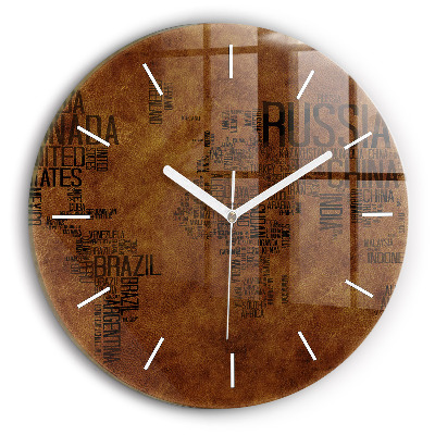 Kerek fali üvegóra Térkép és országnevek