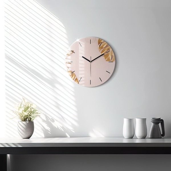 Kerek fali üvegóra Arany trópusi levelek