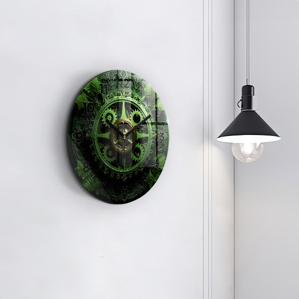 Kerek fali üvegóra Zöld mechanizmus