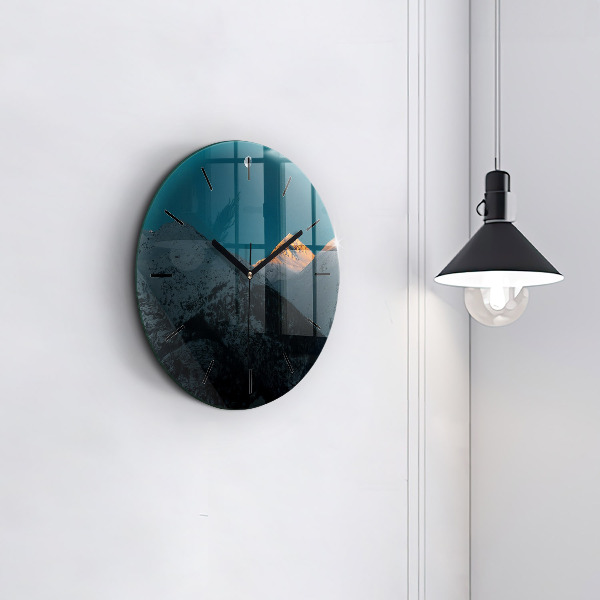 Kerek fali üvegóra Naplemente a hegyekben