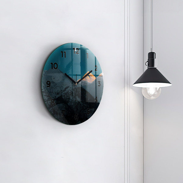 Kerek fali üvegóra Naplemente a hegyekben