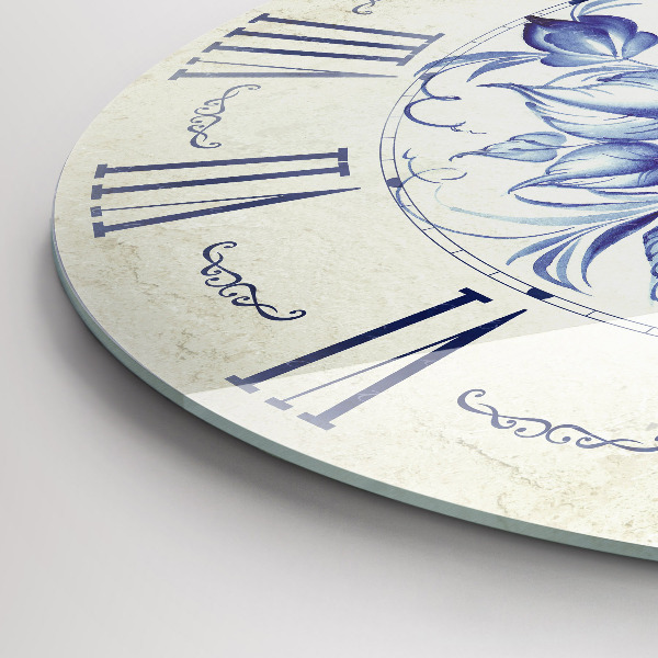 Kerek üvegóra Kék virágok